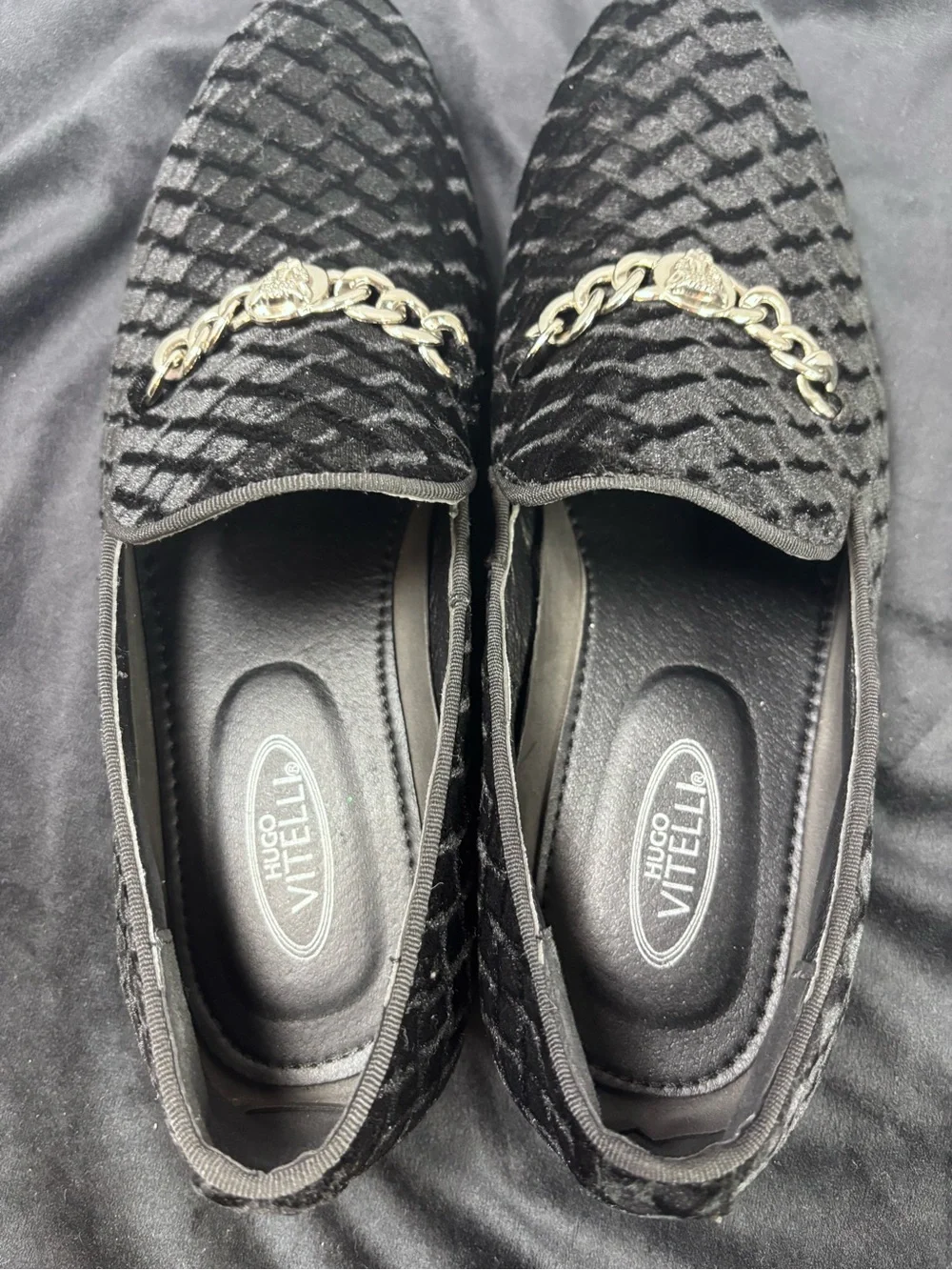 HUGO VITELLI BLACK VELVET EMBELLISHED LOAFERS – MEN’S 9.5